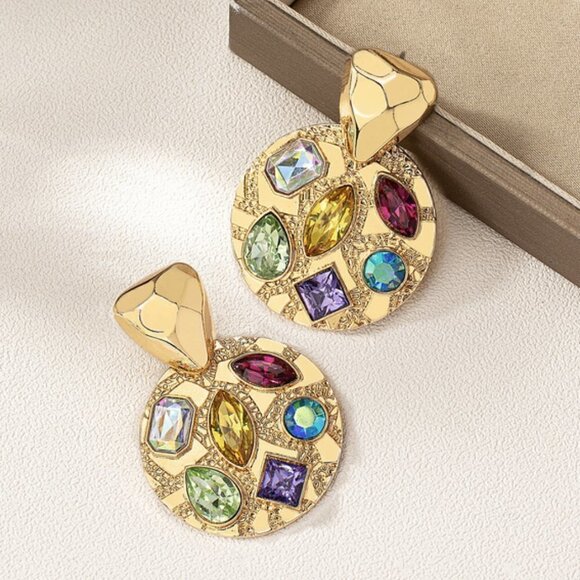 Retro Round Gemstone Earrings - Picture 1 of 2